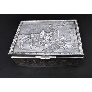Boîte, coffret à bijoux en cuivre argenté