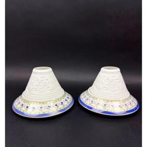 Haviland, paire de photophores,  lithophanies, modèle Val de Loire