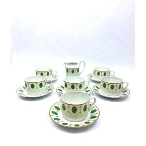 Paris Porcelain, Set Of 6 Teacups And A Milk Pitcher, “médaillon Louis XVI” Model