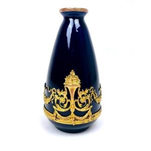 Sèvres, Small Oval-shaped Vase With A Narrow Neck And Brass Appliqués