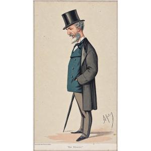 Framed Vanity Fair Cartoon "the Director" By Ape Pellegrini, 1874
