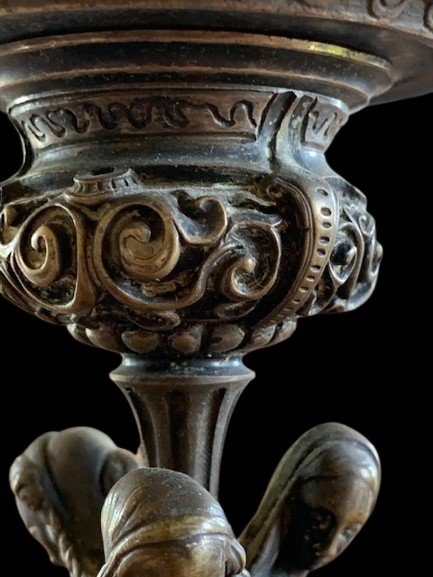 Paire de bougeoirs XIX° en bronze,  les trois Grâces-photo-4