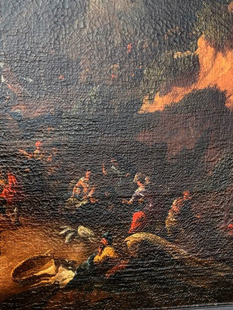 Ecole hollandaise XVII° siècle, scène de marché dans un port-photo-5