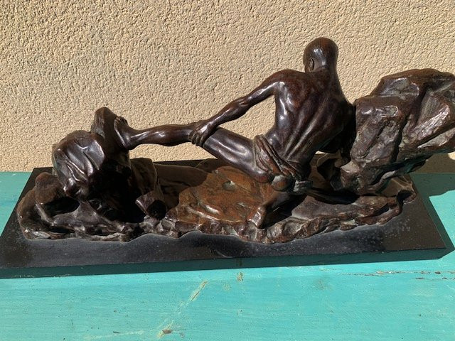 Large Bronze By Ghanu Gantcheff, The Myth Of Sisyphus-photo-2