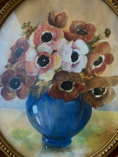 Pair Of Watercolor Flowers, René Baladés, 1925s-photo-3