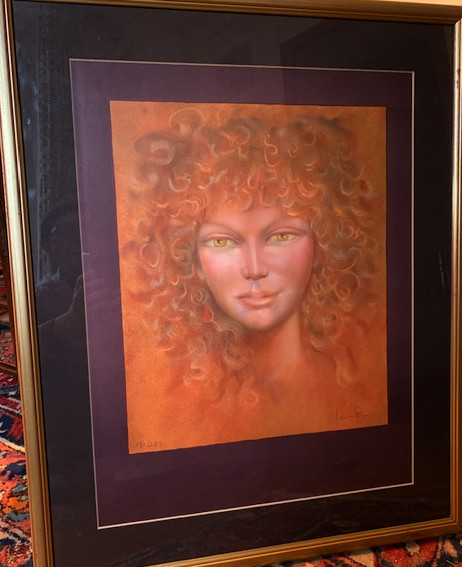 Litho  par Léonor Fini, portrait d'Ariane Lancell 1981