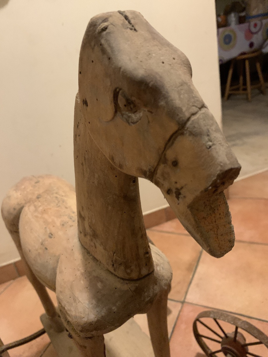 Vieux cheval de bois à tirer XIX siècle-photo-7