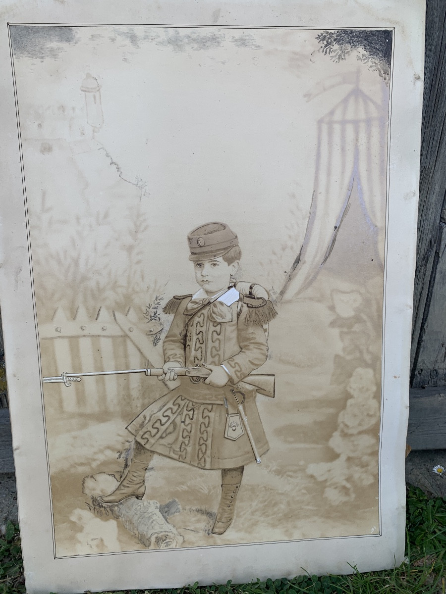 Large Photo Of A Child Soldier, Napoleon III Period