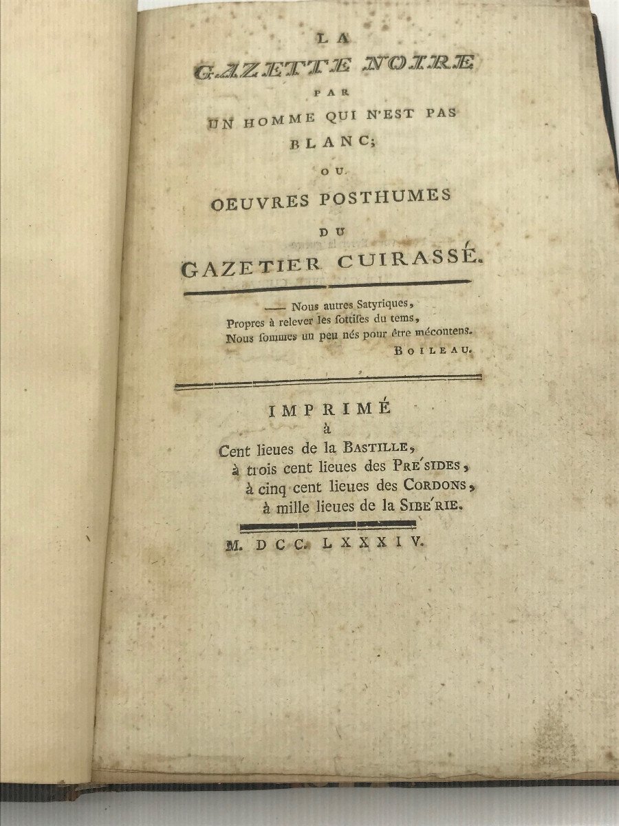 La Gazette Noire Par Un Homme Qui N'est Pas Blanc , Theveneau De Morande 1784