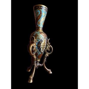 Petit Vase Tripode En Bronze Et Cloisonné 