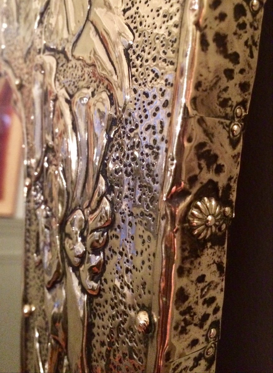 Miroir Art Nouveau à Décor De Fleurs Et De Feuilles -photo-2