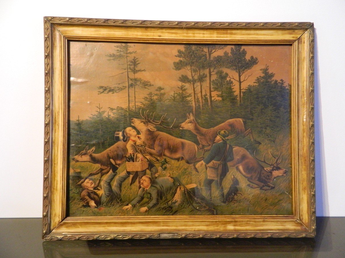 Pair Of Lithographs "deer Hunting"-photo-2