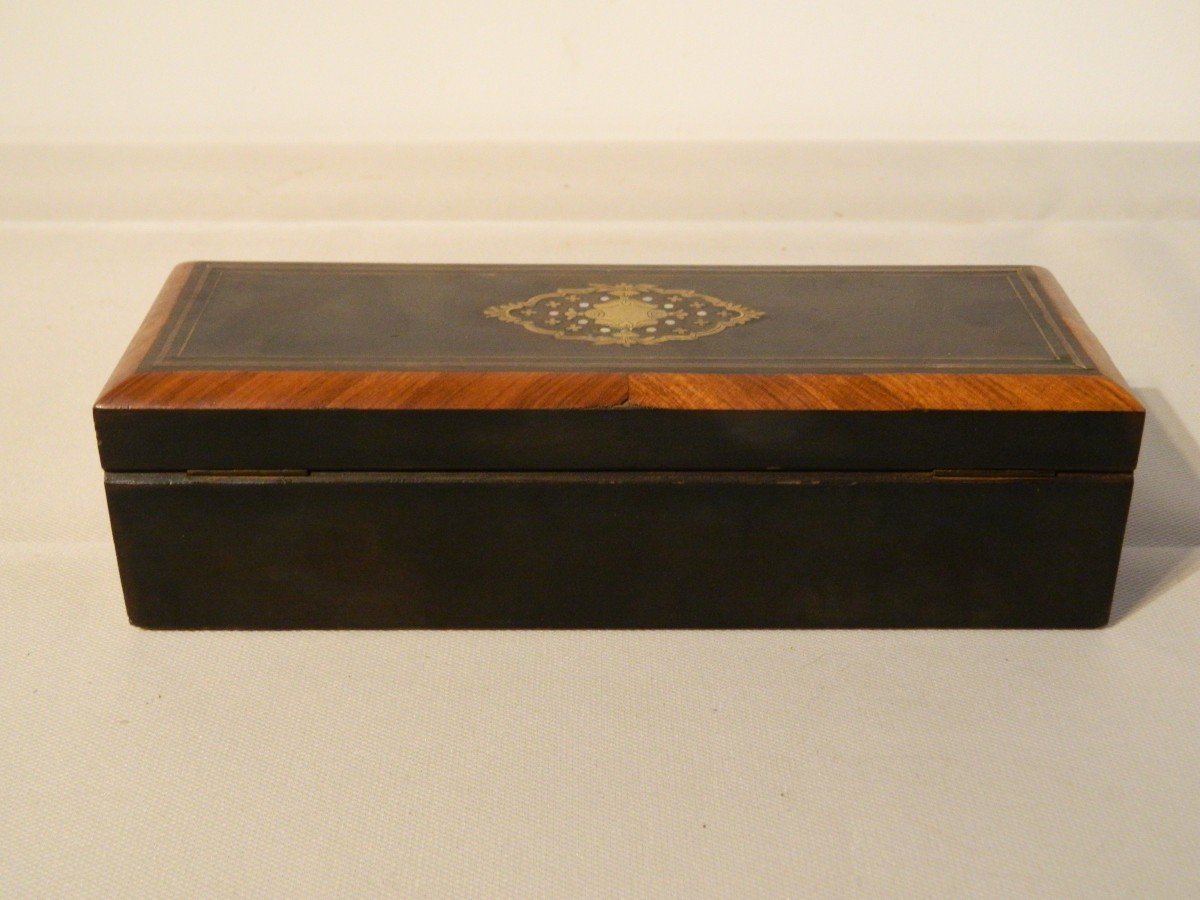 Glove Box In Ebonized Wood With Mother Of Pearl Inlays, 19th Century-photo-2