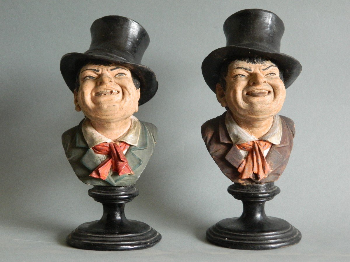 Pair Of Polychrome Terracotta Busts, 19th Century-photo-8