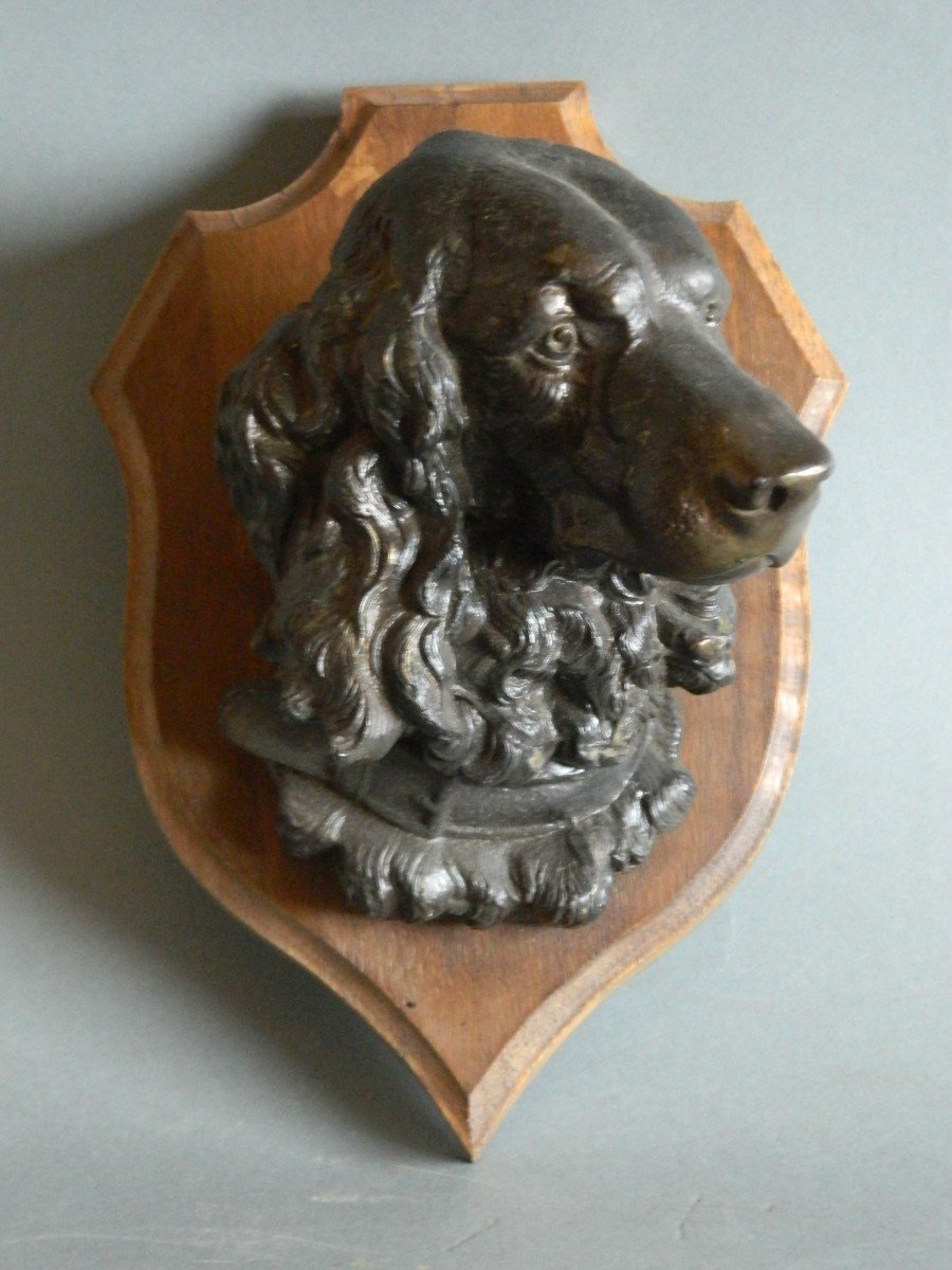 Pair Of Regulated Hunting Dog Heads By Prosper Lecourtier, 19th Century-photo-2