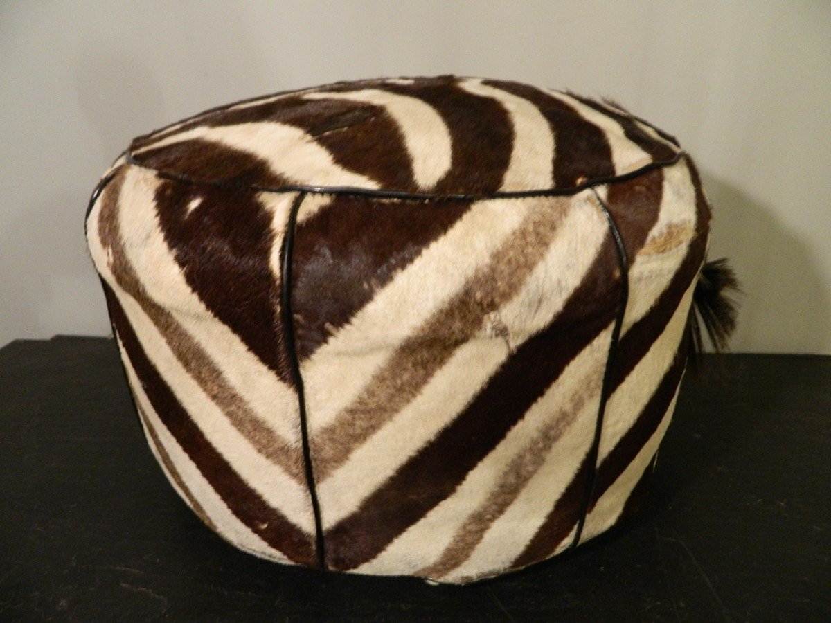 Large Zebra Skin Pouf-photo-3