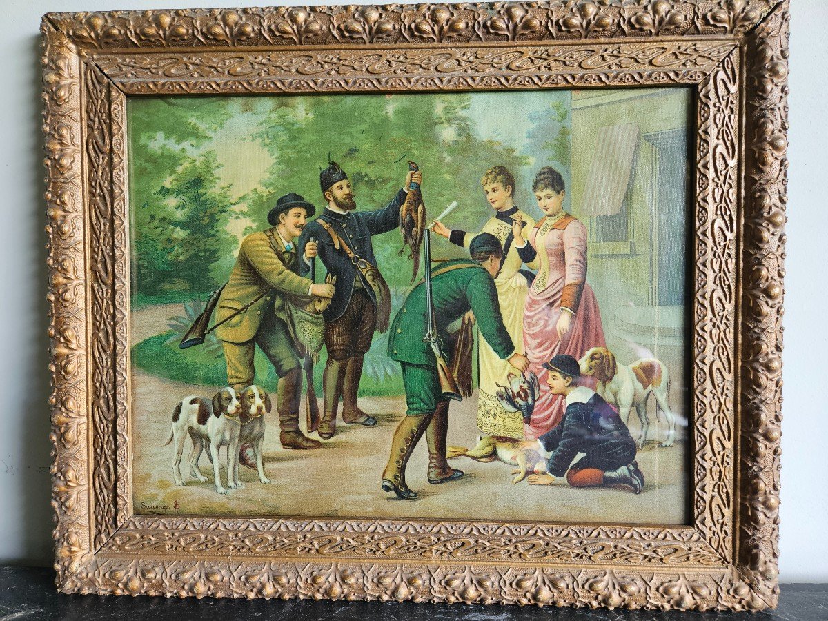 Paire De Lithographies - Le départ et le retour de la chasse-photo-2
