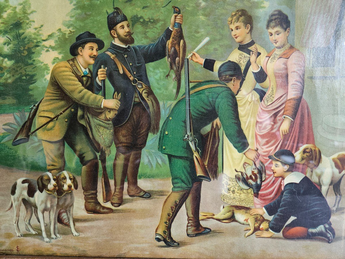 Paire De Lithographies - Le départ et le retour de la chasse-photo-3