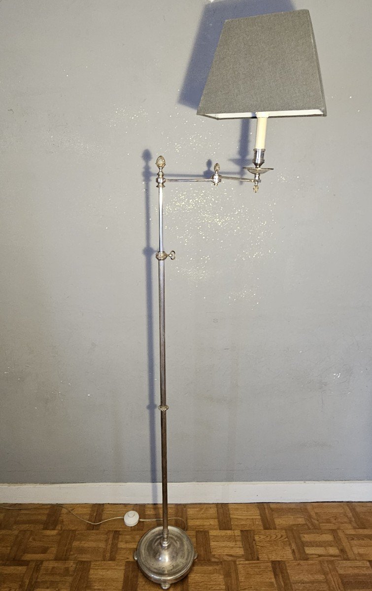 Lampadaire Liseuse Télescopique En Métal Argenté Avec Bras Articulé -photo-4