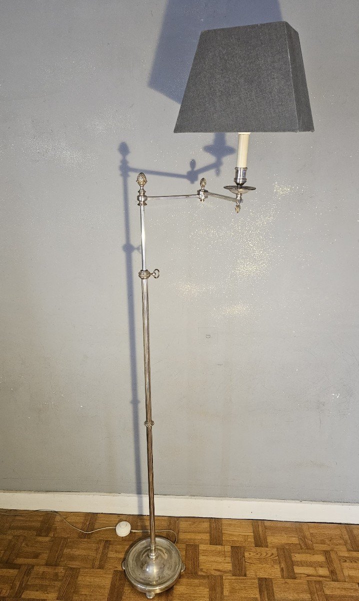 Lampadaire Liseuse Télescopique En Métal Argenté Avec Bras Articulé -photo-5