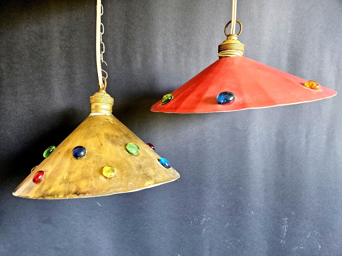 Paire de suspensions vintage rouge et dorée