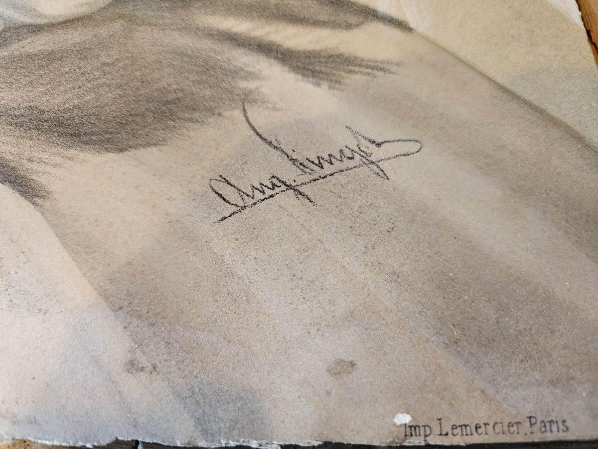 Lithographie "Bonheur Maternel" par Pingot d'après Melle Le Brun-photo-2