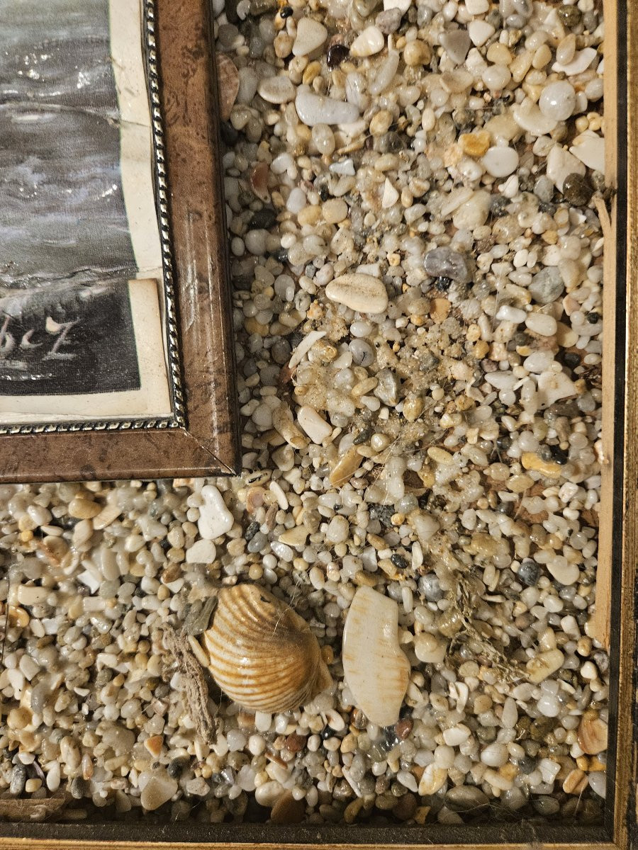 Lithographie marine en relief avec encadrement en coquillage-photo-4