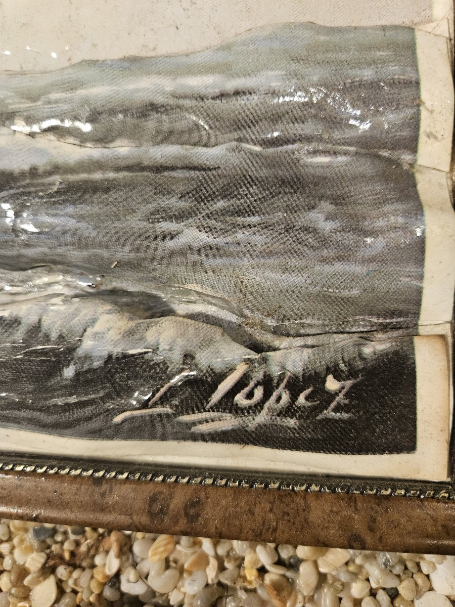 Lithographie marine en relief avec encadrement en coquillage-photo-1