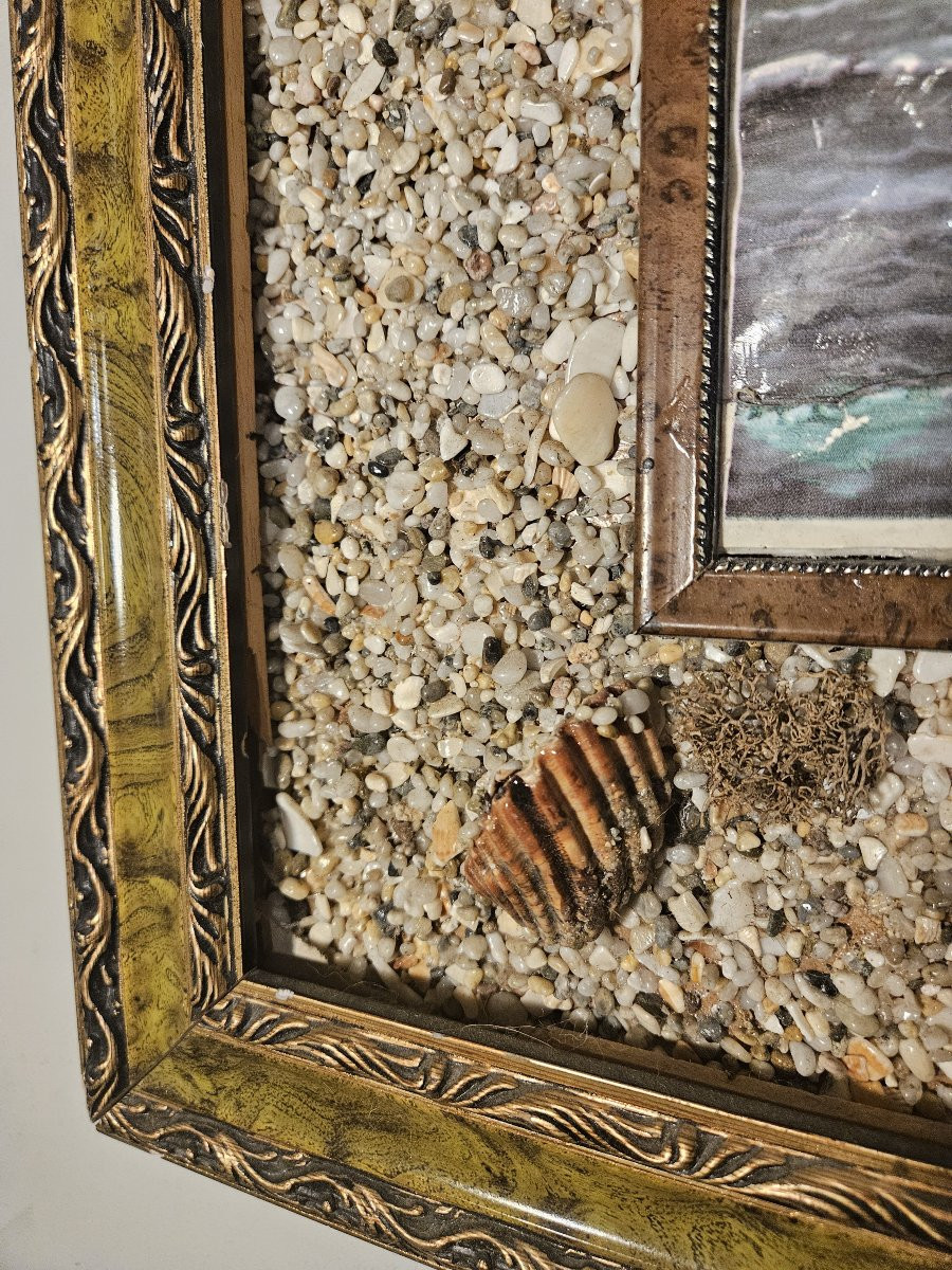 Lithographie marine en relief avec encadrement en coquillage-photo-7