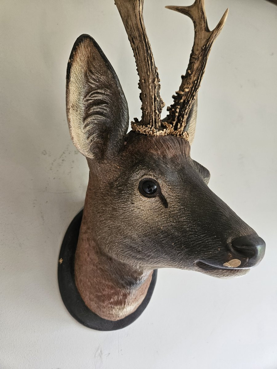 Painted Austrian Terracotta Deer Head-photo-3
