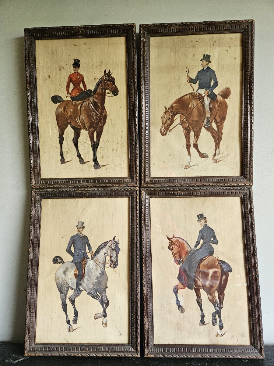 Series Of 4 Equestrian Lithographs