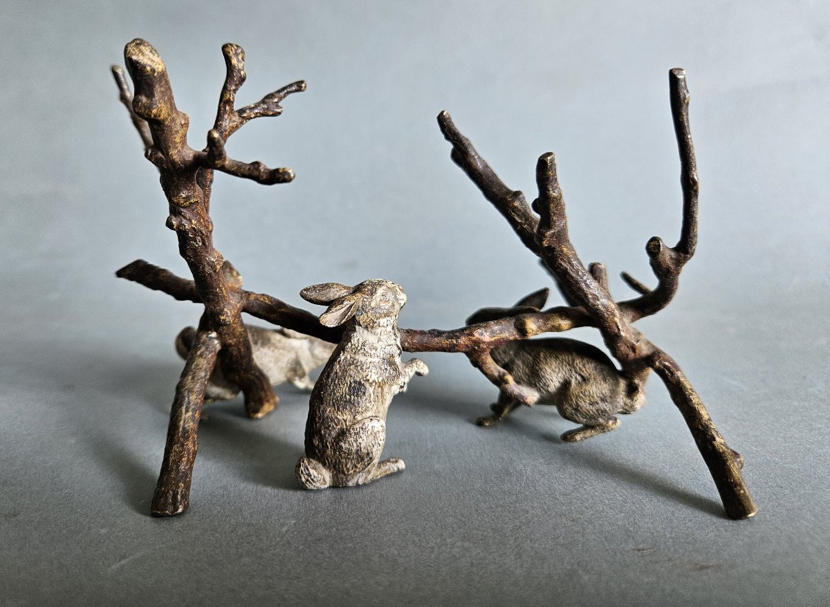 Austrian Cold Painted Bronze Rabbits -photo-2