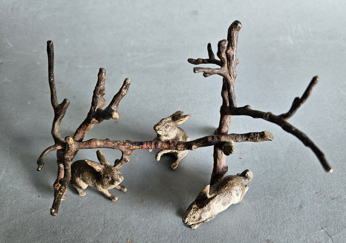 Austrian Cold Painted Bronze Rabbits -photo-3