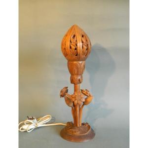 Lampe Lotus En Bois, Vers 1950