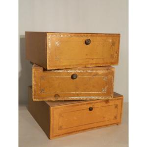 Set Of Three Notary Boxes / Cardboard Makers / Minutemen In Cardboard And Leather