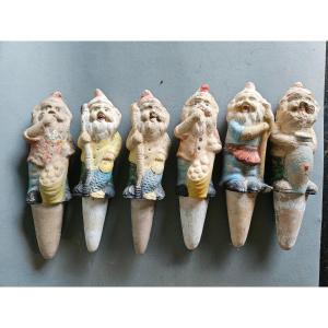 Set Of Six Terracotta Watering Dwarves, 20th Century