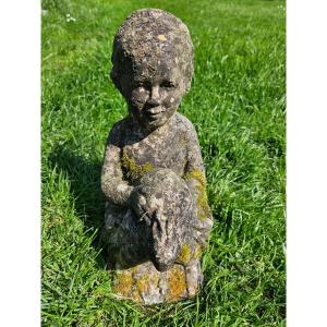 Little Girl And Rabbit In Reconstituted Stone