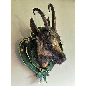 Black Forest Carved Wood Chamois Head