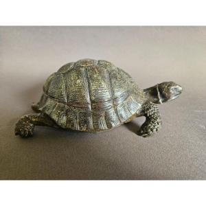 Large Vienna Cold Painted Bronze Turtle Inkwell