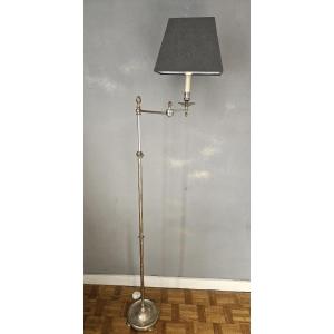 Lampadaire Liseuse Télescopique En Métal Argenté Avec Bras Articulé 