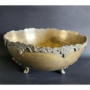 Rafraîchissoir ou vasque à champagne en métal doré et argenté avec guirlande de raisin