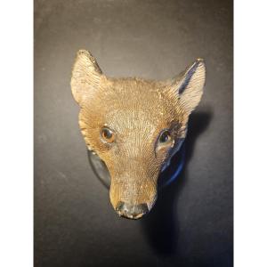 Tête de renard en terre cuite polychrome