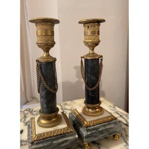 Bronze And Marble Candlesticks