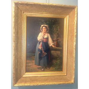 Oil, Painting, Woman By The Well 