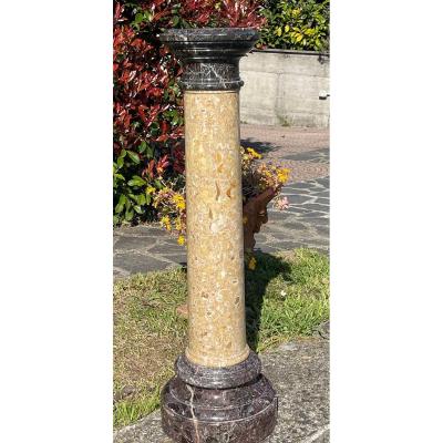 Lumachello Column With Base And Capital In Levanto Red