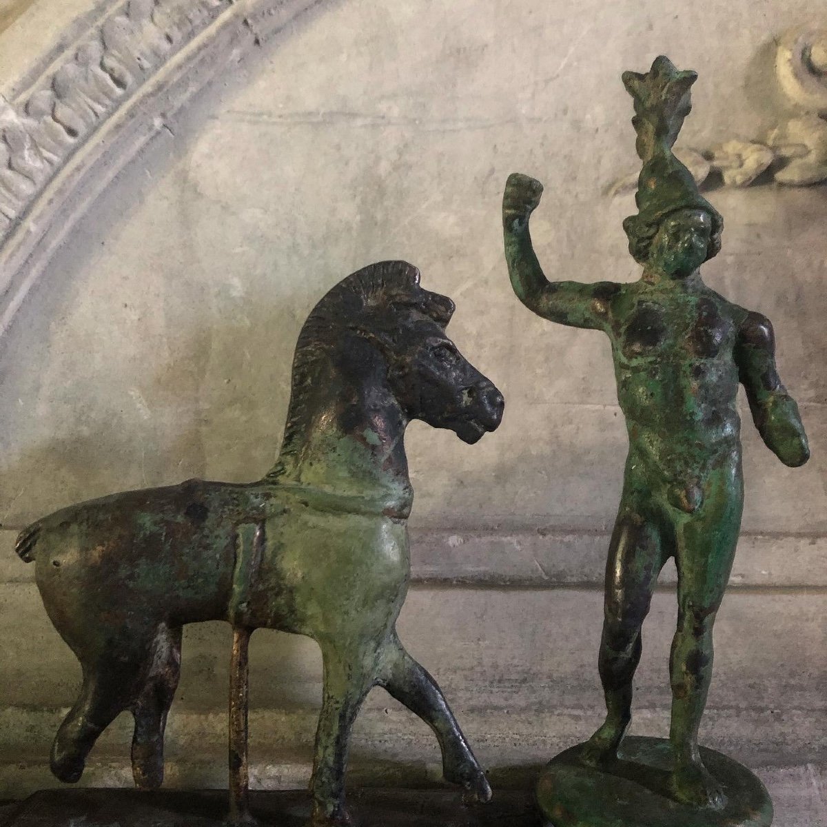 Statuettes Of A Greek Warrior And An Olympian Horse/bronze/twentieth-photo-4