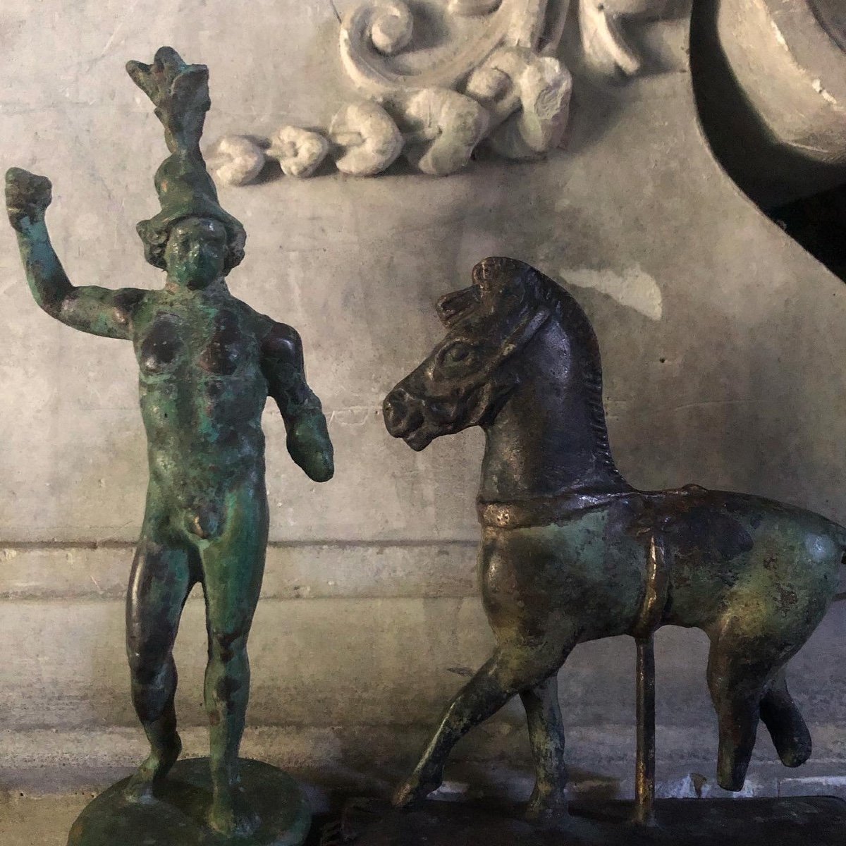 Statuettes Of A Greek Warrior And An Olympian Horse/bronze/twentieth-photo-6