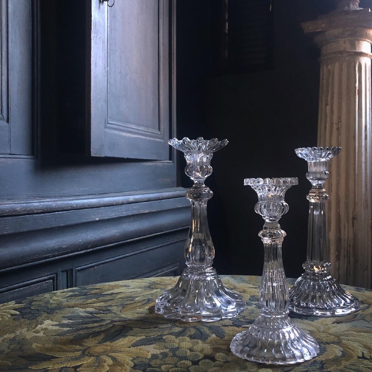 3 Crystal Candlesticks Late Nineteenth-photo-1