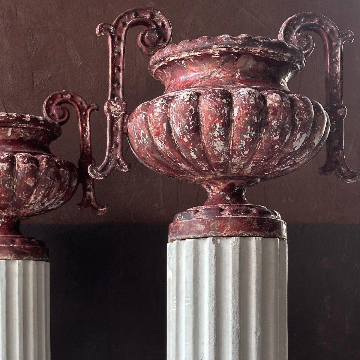 Paire de Vasques Fonte d’Art Louis XV à Anses XIXe-photo-1