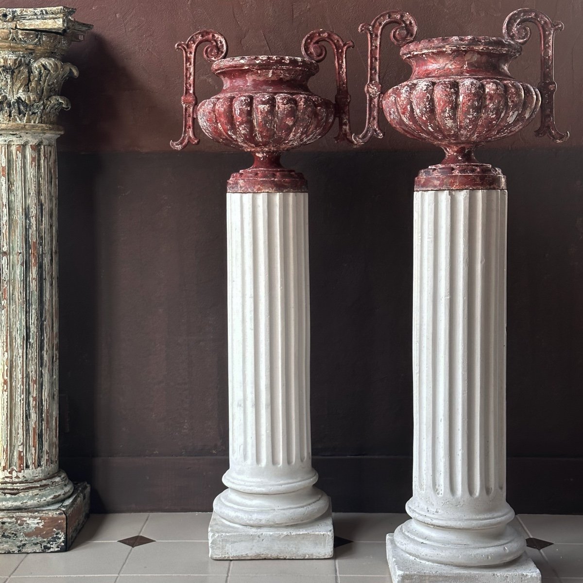 Superb Pair Of Louis XV Art Cast Iron Basins With 19th Century Handles-photo-2